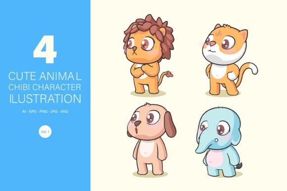 Download Cute Animal Chibi Character Ilustration - Premium Bundle